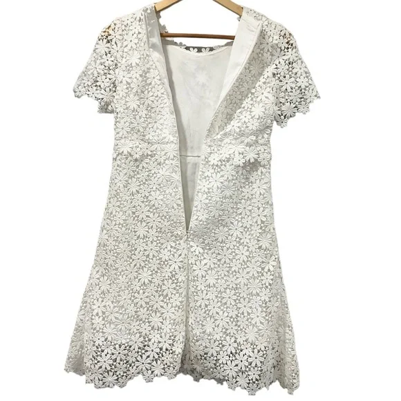 White Lace Mini Dress with Embroidered Heart Detail Crochet Boho Bride W… - Picture 7 of 15